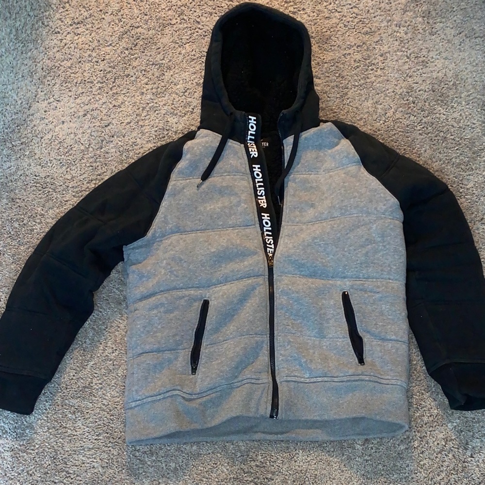 Hollister Black and Gray Zip-Up Hoodie